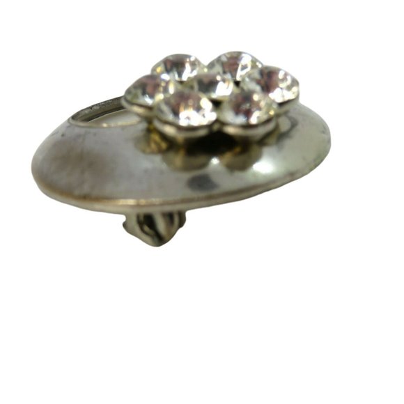 Sterling Silver Concaved Circle Diamond Flower Jewelry Pin Brooch Unmarked MCM - Picture 6 of 8
